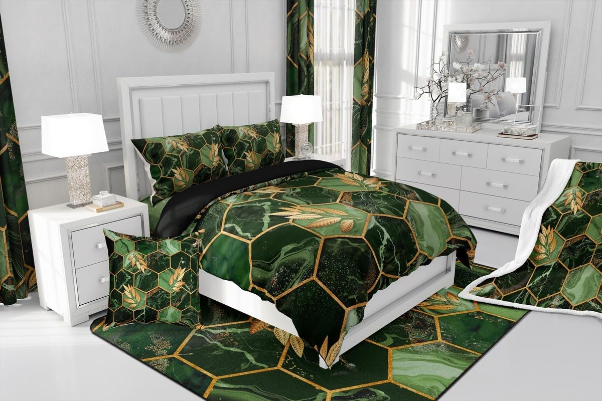 Honeycomb Pillow Cases Cushion Covers Green Marble Throw Pillow Covers 16"x16" Set of 4 Soft For Kids Modern Marble Aesthetic Decorative Throw Pillowcases Geometrical Green Gold Black Cushion Cases