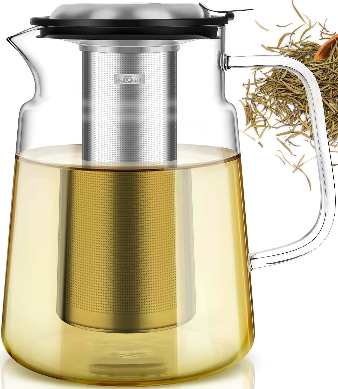 Aquach Glass Teapot with Removable Infuser – 74oz Borosilicate Tea Pot for Stovetop & Cold Brew, Stainless Steel Filter for Loose Leaf/Iced Tea