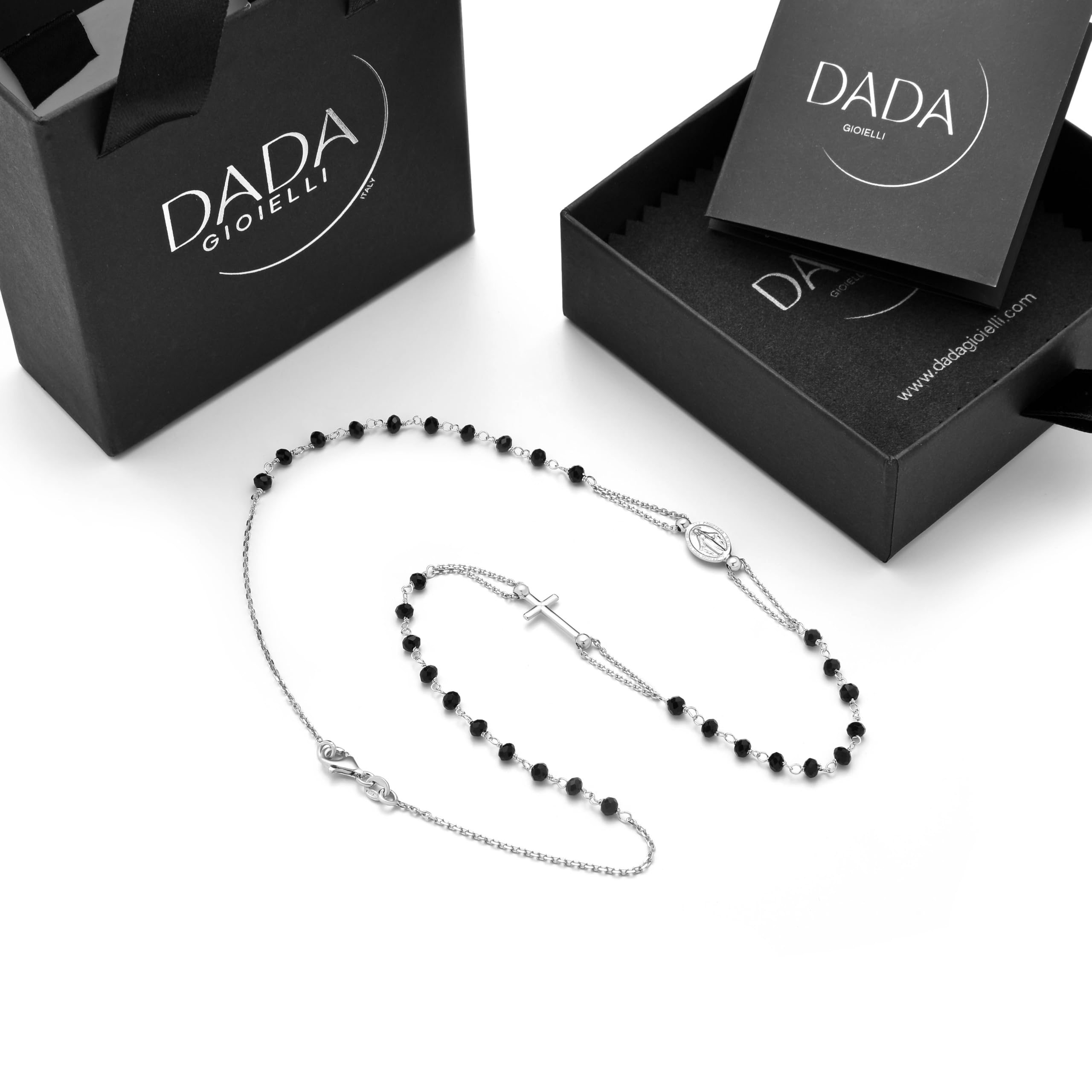Dada Gioielli - Collier chapelet en argent 925 avec médaille Madonna Miraculeuse et croix et médaille de la Vierge Marie - Collier ras du cou pour homme et femme taille réglable