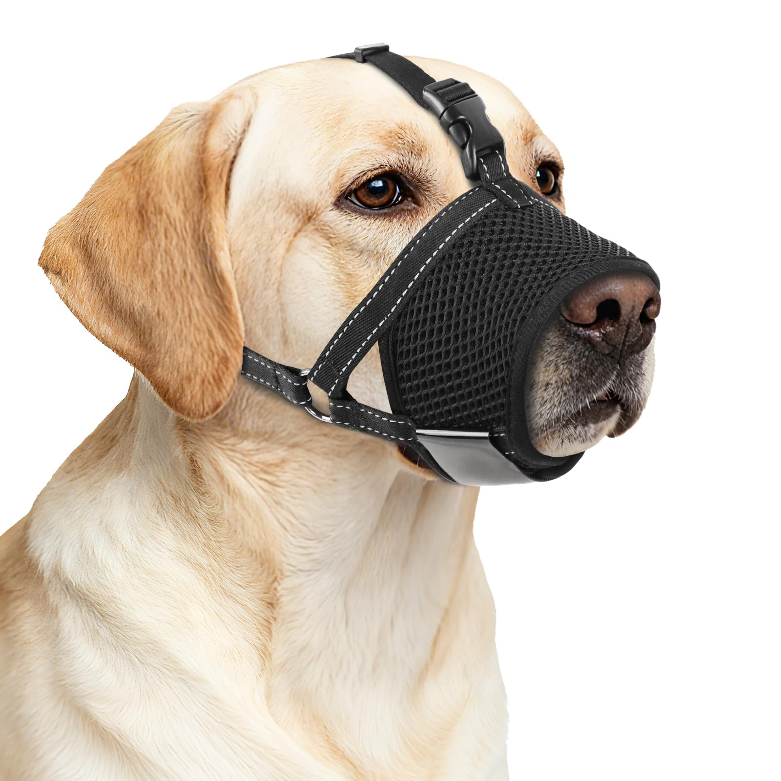 SuplutuX Dog Muzzle with Reflective Strip - Adjustable, Breathable Nylon Mesh - Prevents Biting, Allows Drinking and Eating, XL