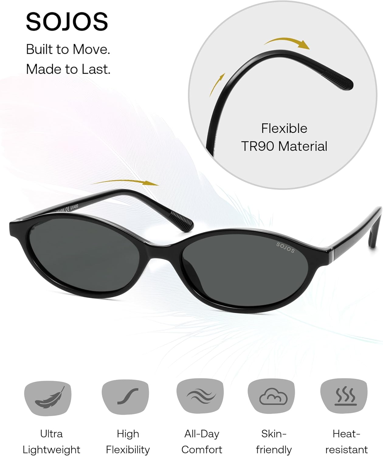 SOJOS TR90 Ultra Light Flexible Sunglasses for Women Retro Oval Polarized Cat Eye Vintage Shades UV400 Protection Comfort Fit - Image 4