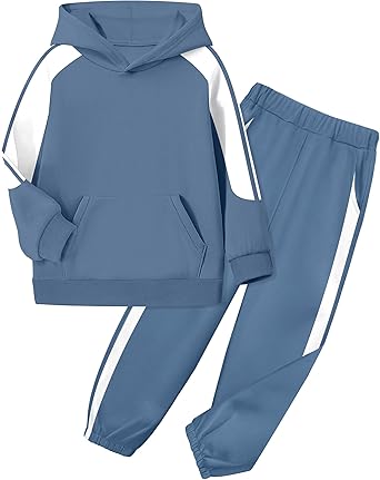 Boys Clothes Hoodie Kids Boys' Clothing Sets Stripe Color Block Sweatsuit 2pcs Long Sleeve Outfits with Pocket 6-12y