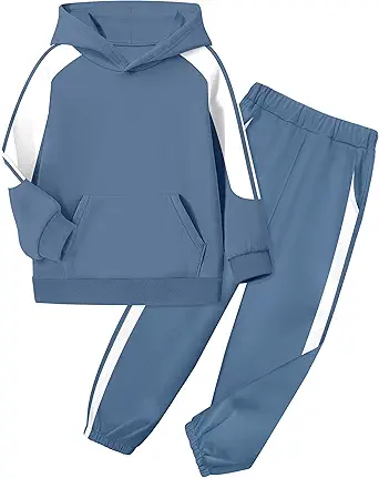 Boys Clothes Hoodie Kids Boys' Clothing Sets Stripe Color Block Sweatsuit 2pcs Long Sleeve Outfits with Pocket 6-12y