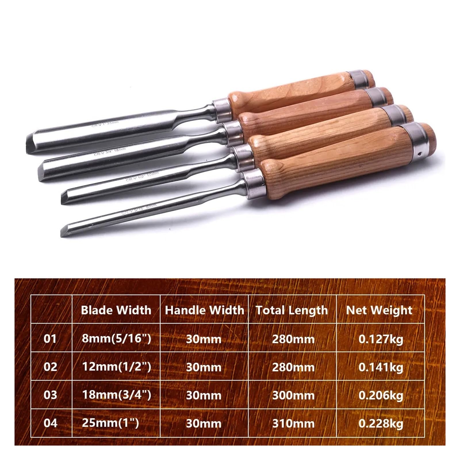 1/4 Szt. Półokrągłe Dłuto Do Drewna Stal Chromowo-wanadowa Stolarz Rzeźba Gouge DIY Obróbka 8mm 12mm 25mm(4 Sizes Set)