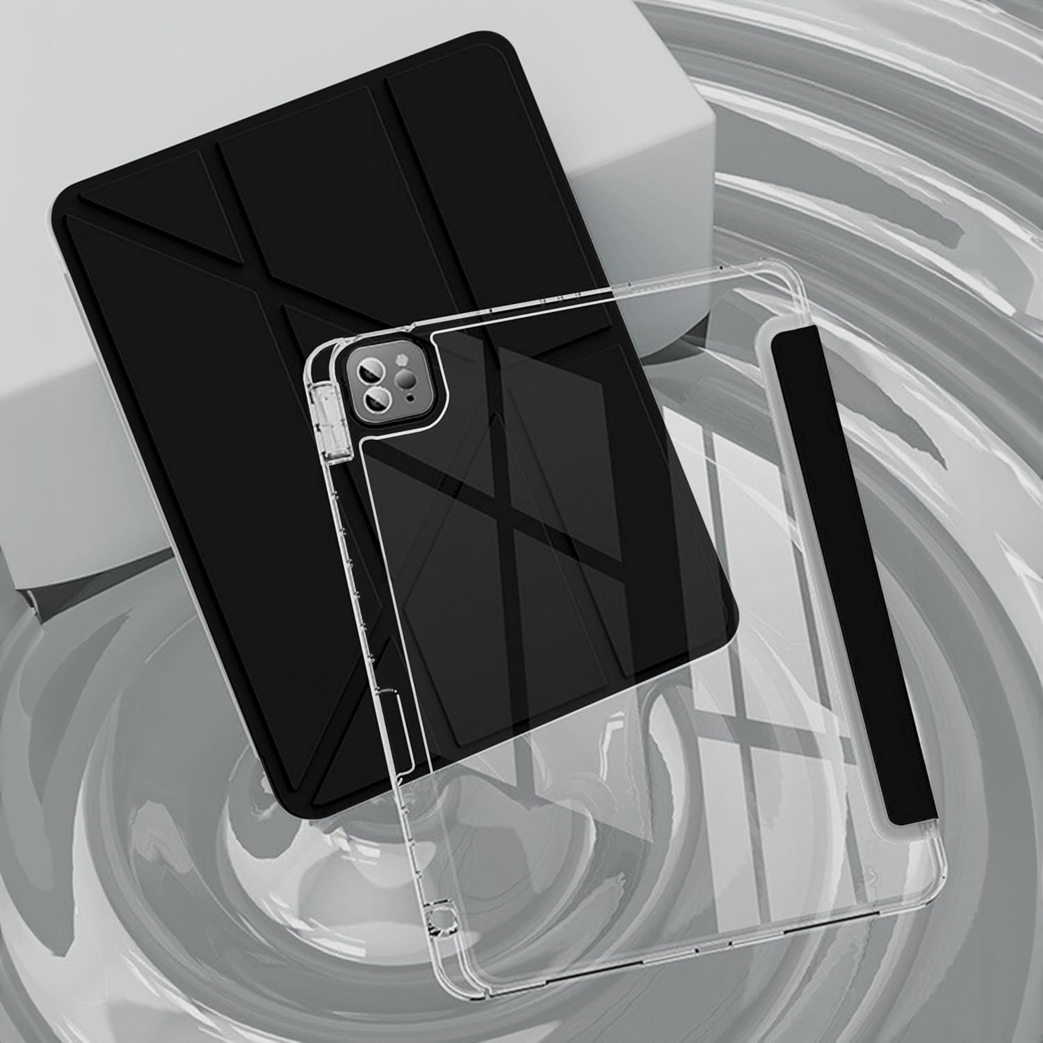 iPad Pro 11" & Air 10.9" Case With Pencil Holder - Folding Folio Stand for iPad Air 6, 5 & 4 (2024-2020), 2022-2018 iPad Pro (1st-4th Gen) - Origami Design - Exquisite Black - Image 7