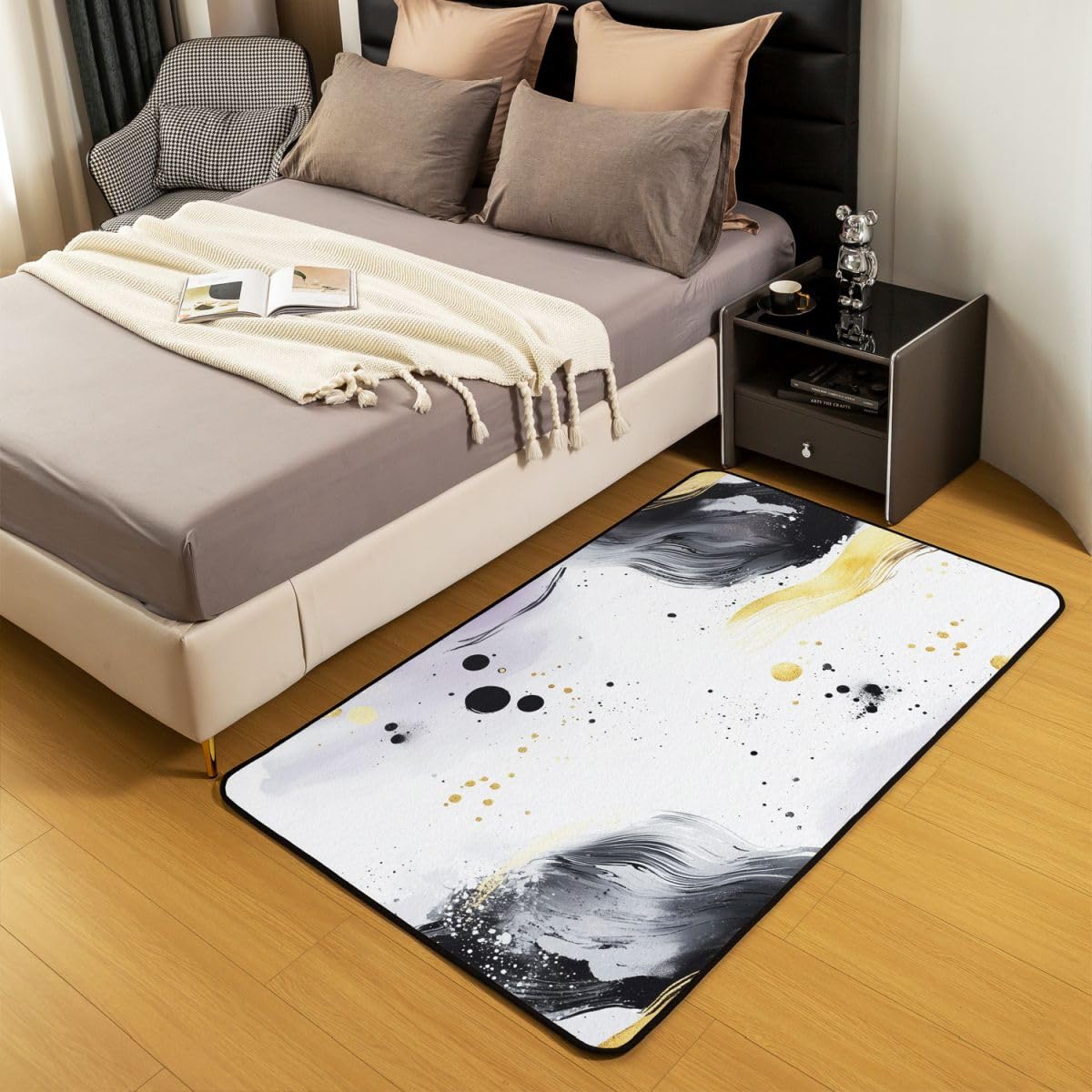 Homewish Dywaniki Tie Dye 100 x 150 cm do sypialni salonu - fioletowy czarny nowoczesny dywan podłogowy nowoczesna sztuka abstrakcyjna duże dywany geometryczne minimaliści pościel nie gubi włosia