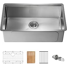 30 In Undermount Kitchen Workstation Sink, Single Bowl, Handcrafted 316 Marine Grade Stainless Steel Deep Kitchen Sink with Bottom Grid, Cutting Board & Basket Strainer, Modern Farmhouse, K3-S30T