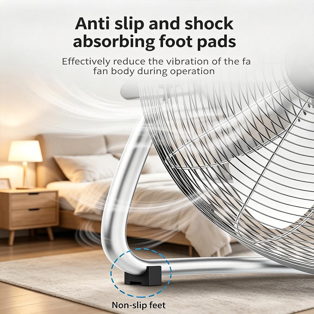 Ventilador Industrial Suelo con Estructura Metálica y 5 Aspas, Rotación de 130° para Talleres y Fábricas, Gran Flujo de Aire y Portabilidad (Negro,12 pulgadas)