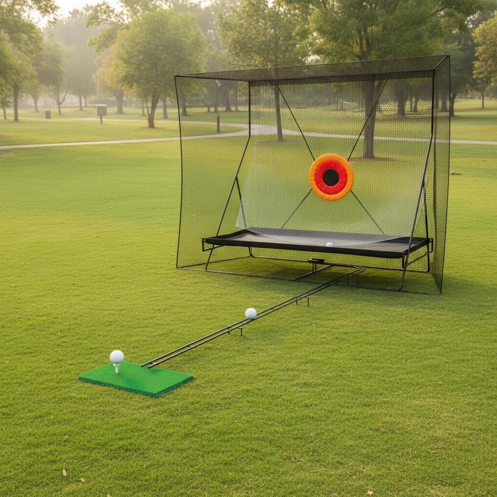 Garvee Stabiles Golf Übungsnetz 10x8 ft – 11 ft Ballrückgabe & Balldecke – 12x9 ft Trainingsnetz für Indoor & Outdoor, mit Metallrahmen & Tragetasche – Ideales Abschlag-, Chipping- & Putt-Training,