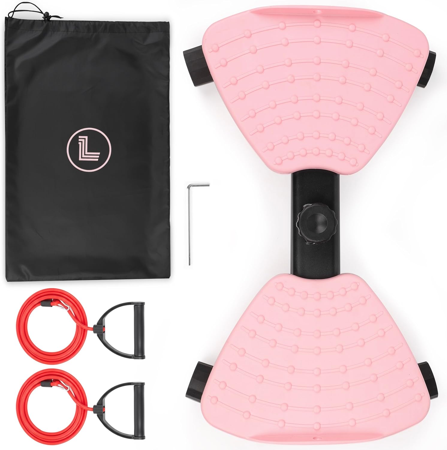 Waist Twister Machine Fitness Tool – Abs Workout Machine for Toning & Core Training | Noiseless Ab Exercise Equipment | Anti-Slip Core Workout Equipment with Storage Bag | Ab Trainer for Women Pink