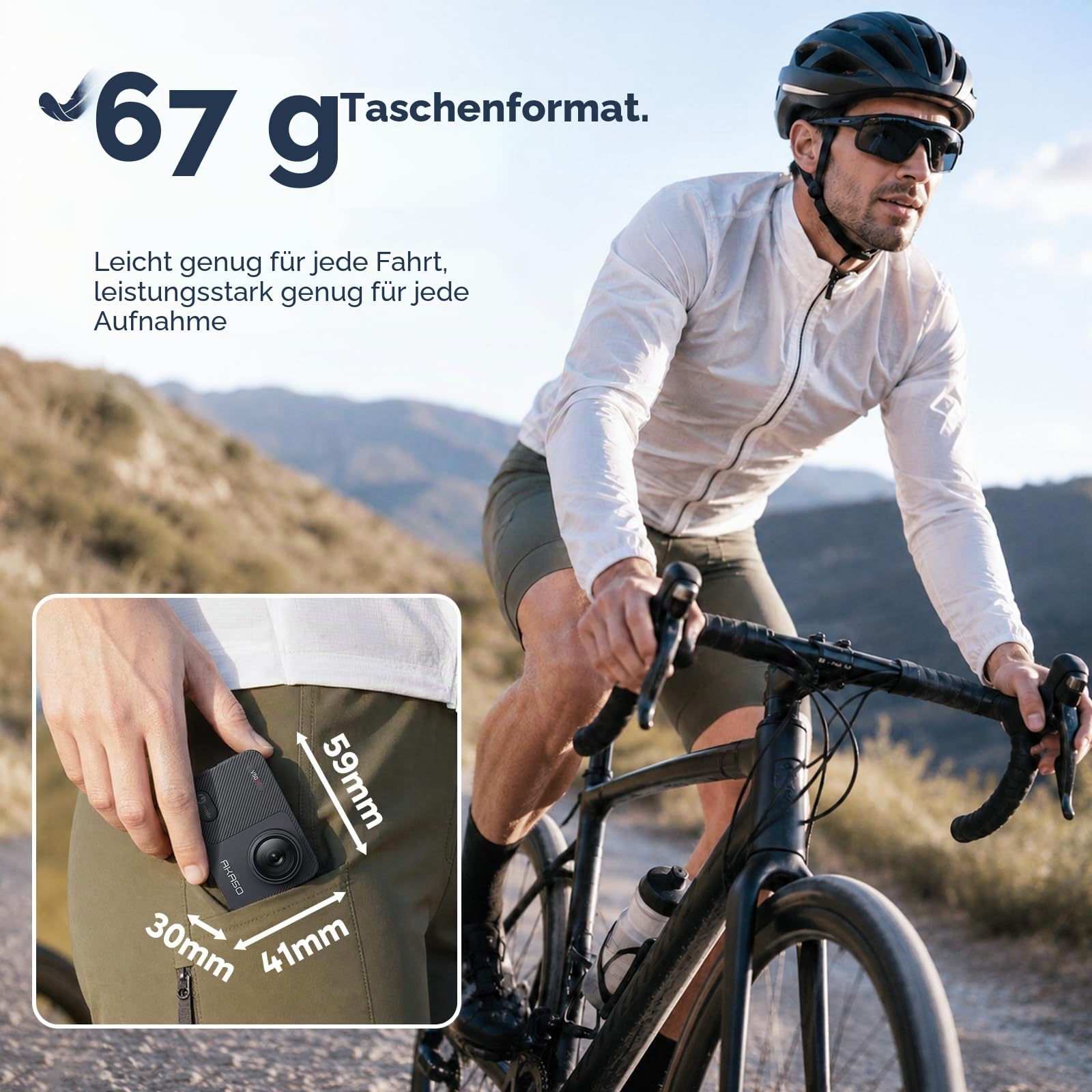 AKASO V50X Action Cam 4K30FPS mit 64GB U3 Speicherkarte Unterwasserkamera WiFi 40M EIS Anti-Shake Action Kamera 4X Zoom mit Touchscreen, Fernbedienung, Sportkamera Wasserdicht Gehäuse,Helmzubehör