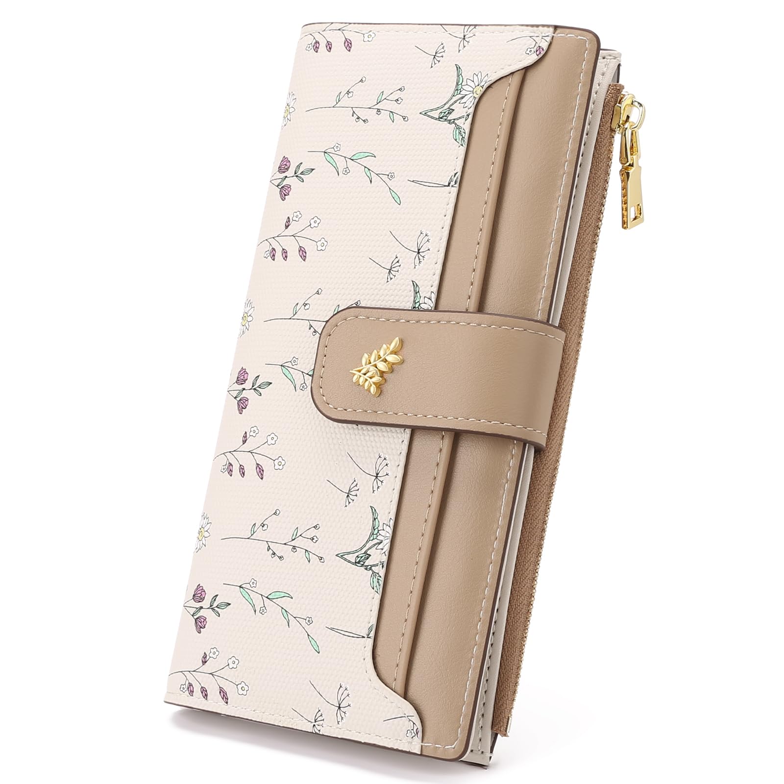 GAEKEAO Portefeuille Femme, Porte Monnaie Ultraplat en Cuir à Double Rabat, Grand Portefeuille Femme avec Poche Zippée et Fenêtre D'identité