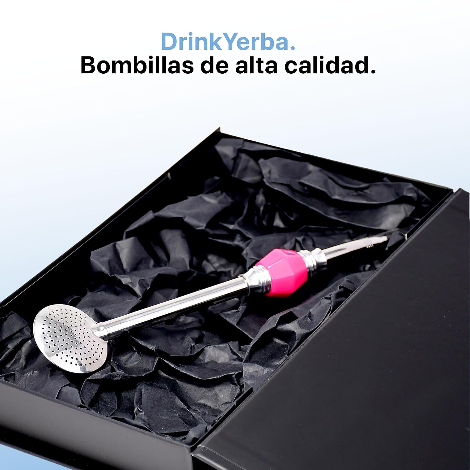 Bombilla de Acero Inoxidable Con Piedra Rosa para Mate – Durable, Perfecta para Mate Argentino y Brasileño