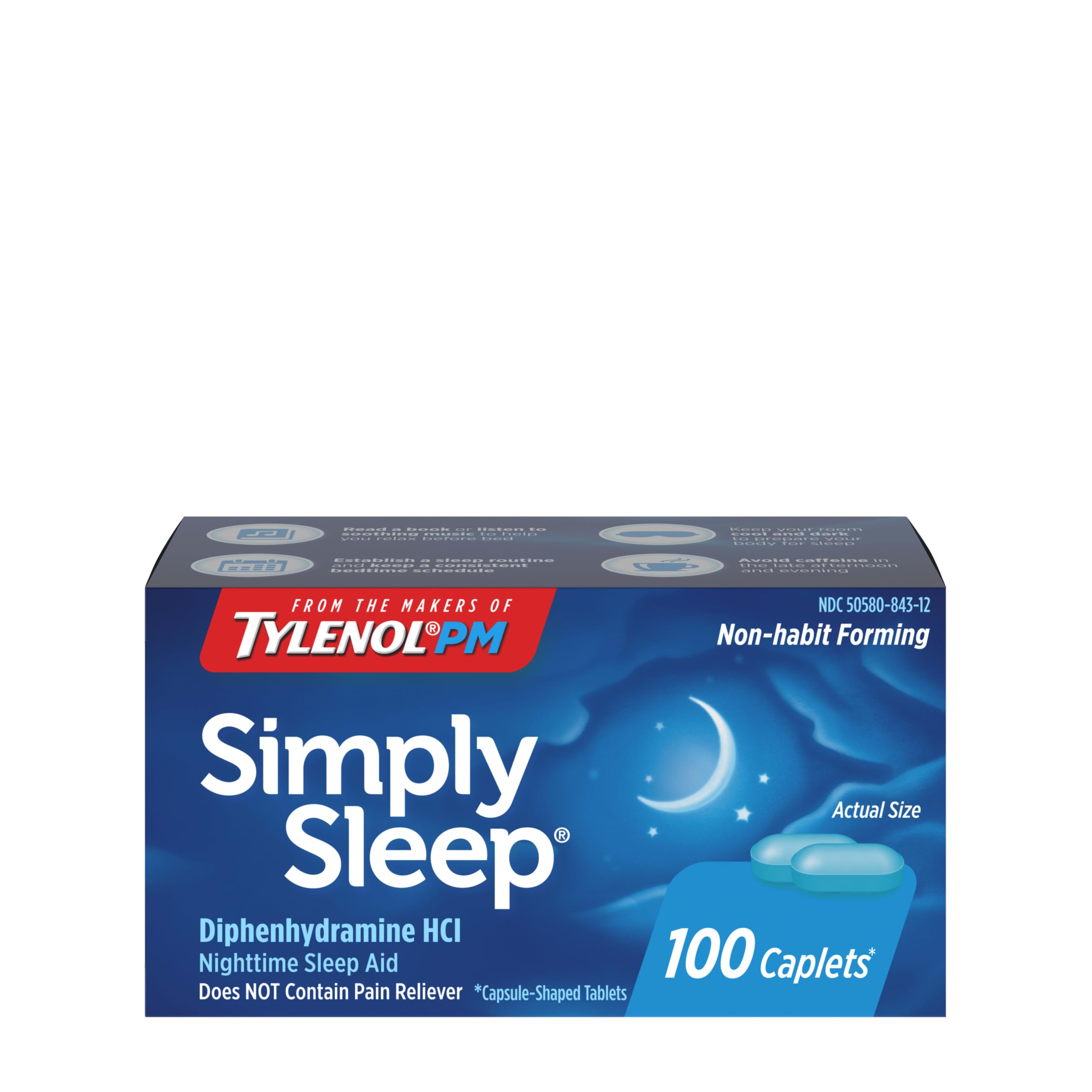 Tylenol Simply Sleep Caplets, 25 mg Diphenhydramine HCl, 100 Count