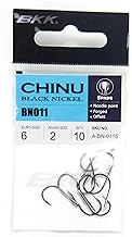 خطافات صيد دائرية بلون أسود من بي كيه كيه تشينو، خطافات دائرية للصيد في المياه المالحة وصيد سمك الباس، صلب عالي الكربون - مجرفة - 10 قطع، موديل BN011، مقاس أوروبي: 6، المقاس الآسيوي: 2