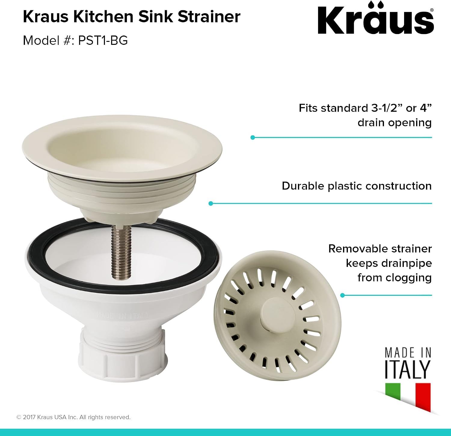 Kraus PST1-BG Kitchen Sink Strainer Drain, Beige