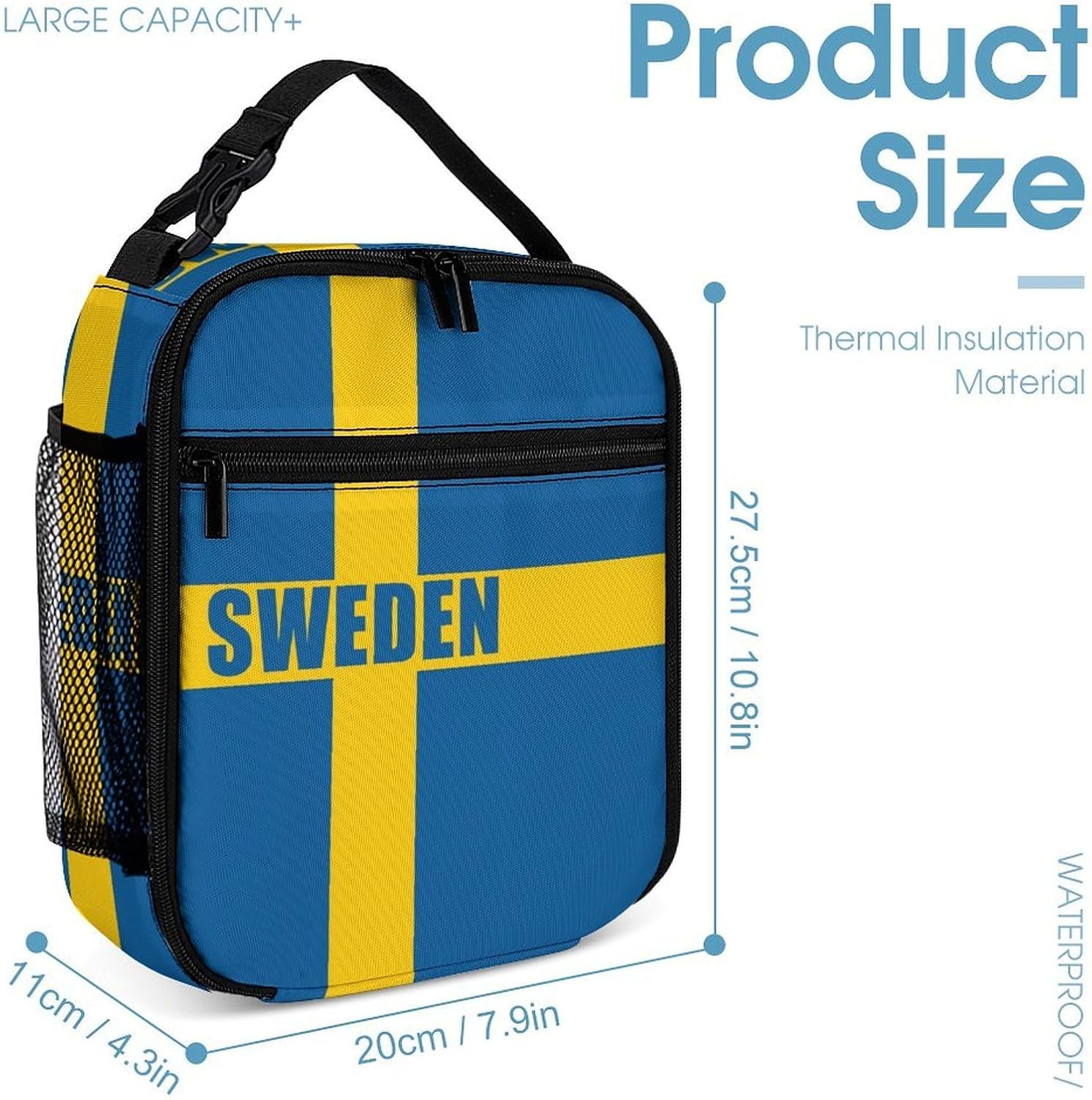 Sweden Swedish Flag Funny Backpack Set Lunch Bag Makeup Bag 3 in 1 image 4