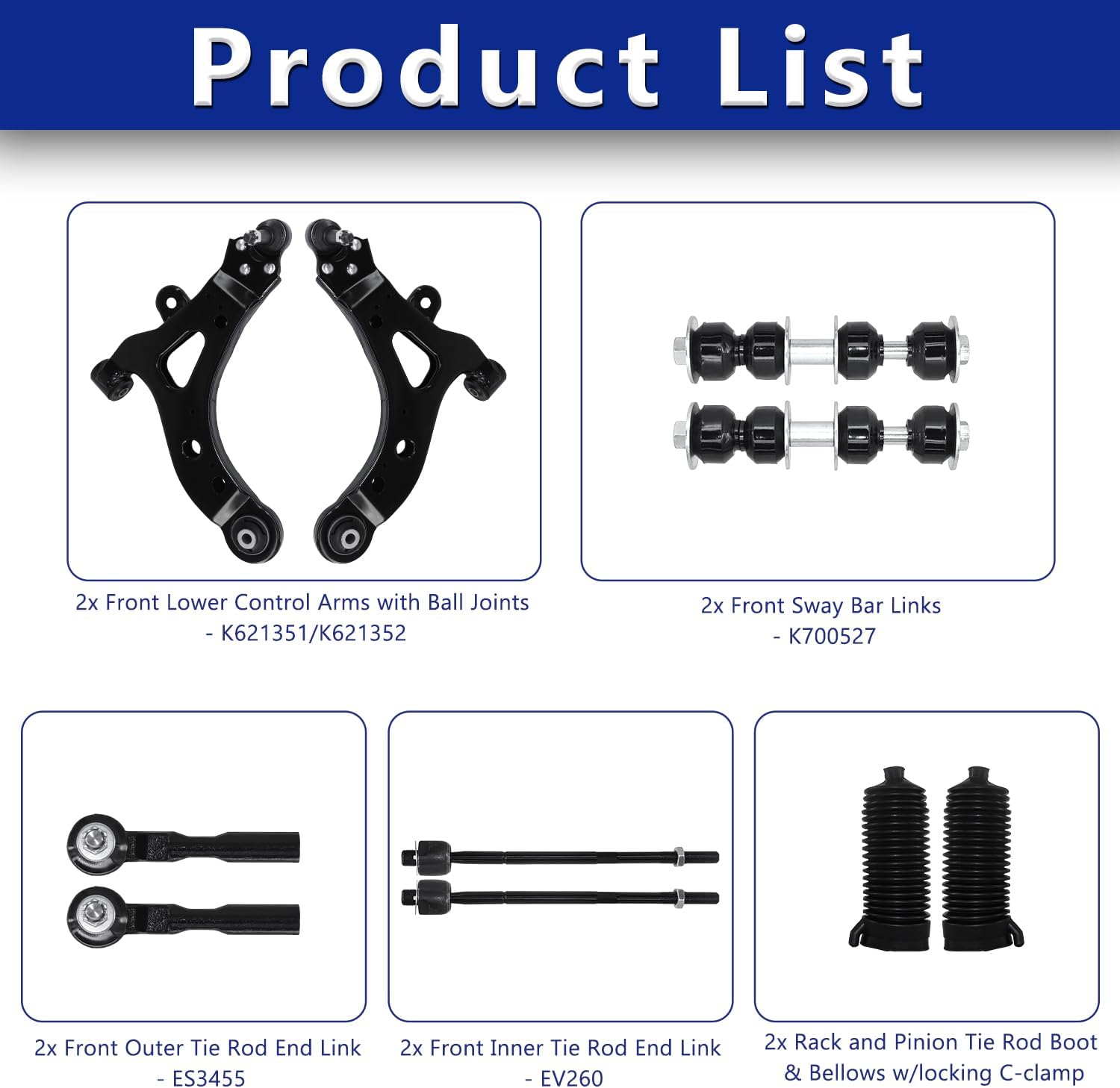Control Arm, Replacement For Front Lower Control Arm with Ball Joint Tie Rod Boot Sway Bar Compatible With 2002-2007 Buick Rendezvous, Compatible With 2001-2005 Pontiac Aztek - 10 Pcs