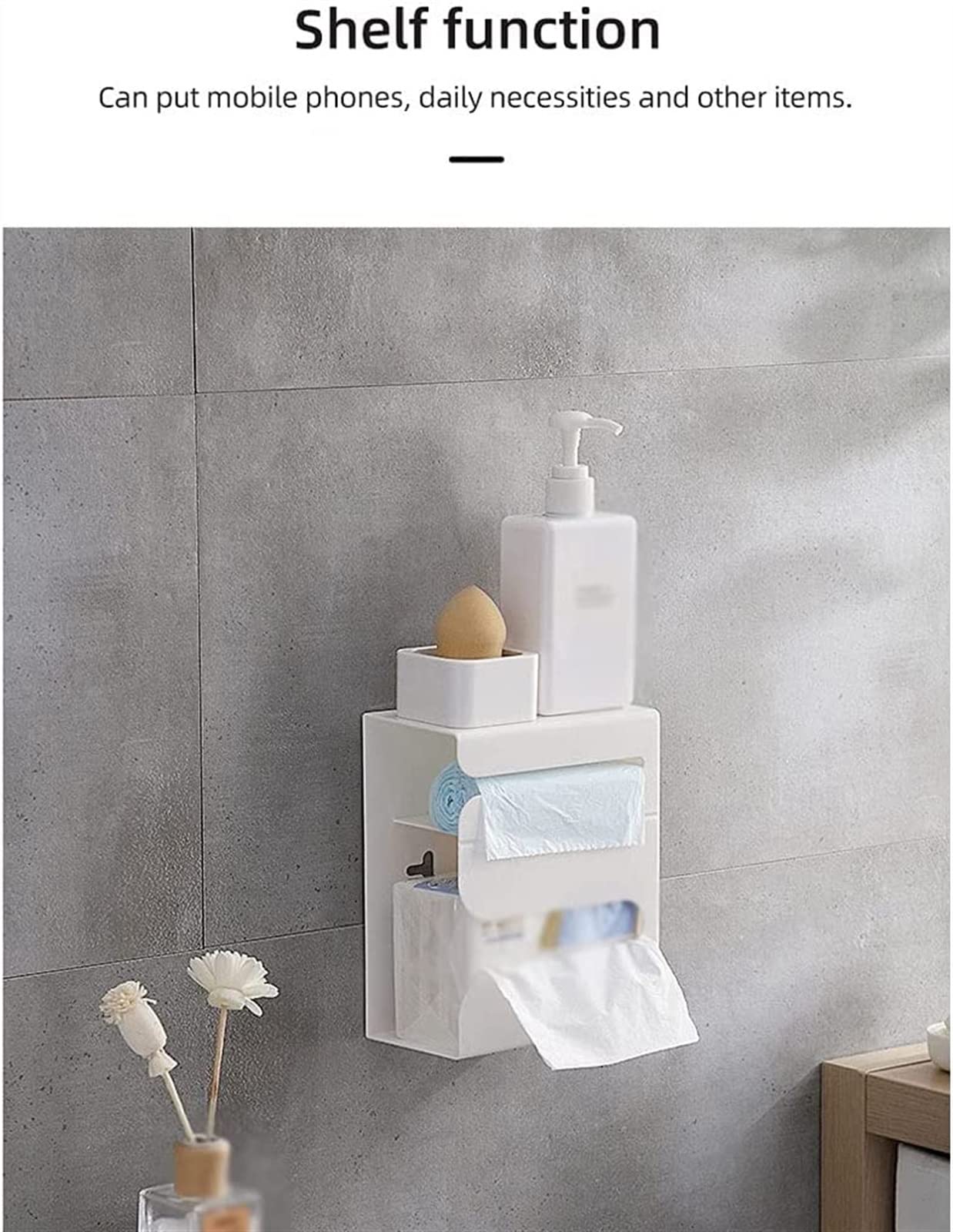 Portarrollos de papel higiénico Portarrollos de papel higiénico for baño, caja de pañuelos multifunción montada en la pared, sin perforaciones, soporte for papel higiénico, accesorios de baño, estante