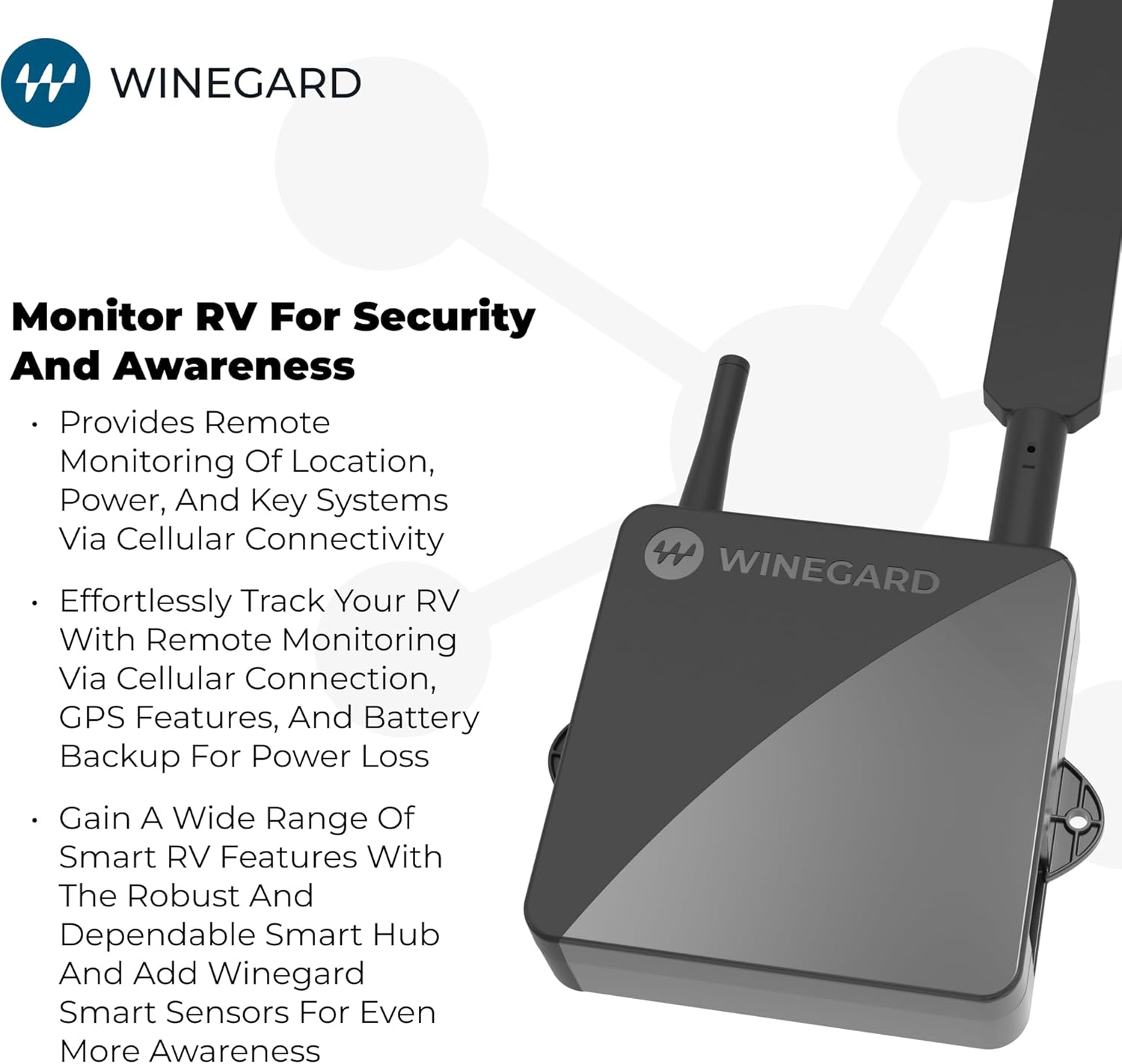 Winegard Smart Hub IH-1001 – Indoor RV Monitoring Hub with GPS, Geofencing, Power-Loss Alerts, Battery Backup, Sensor-Ready