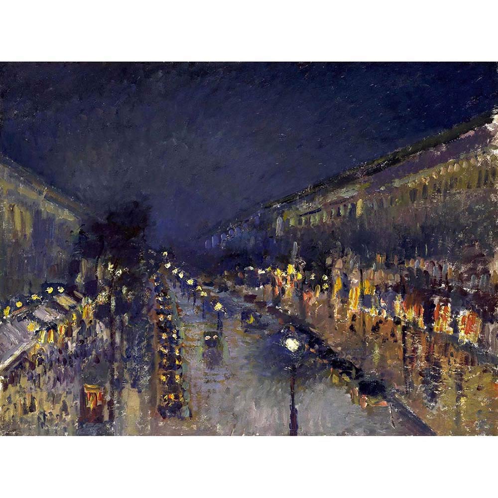 Wee Blue Coo Painting Cityscape Pissarro Boulevard Montmartre Night Art Print Poster Wall Decor 12X16 Inch