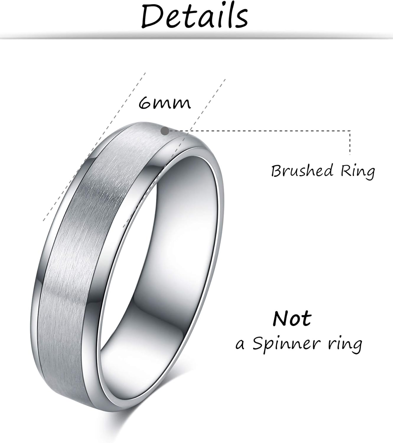 Tornito Stainless Steel Spinner Ring Engagement Wedding Band for Women Sand Blast Finish Step Edge Sleek 6MM - Image 2