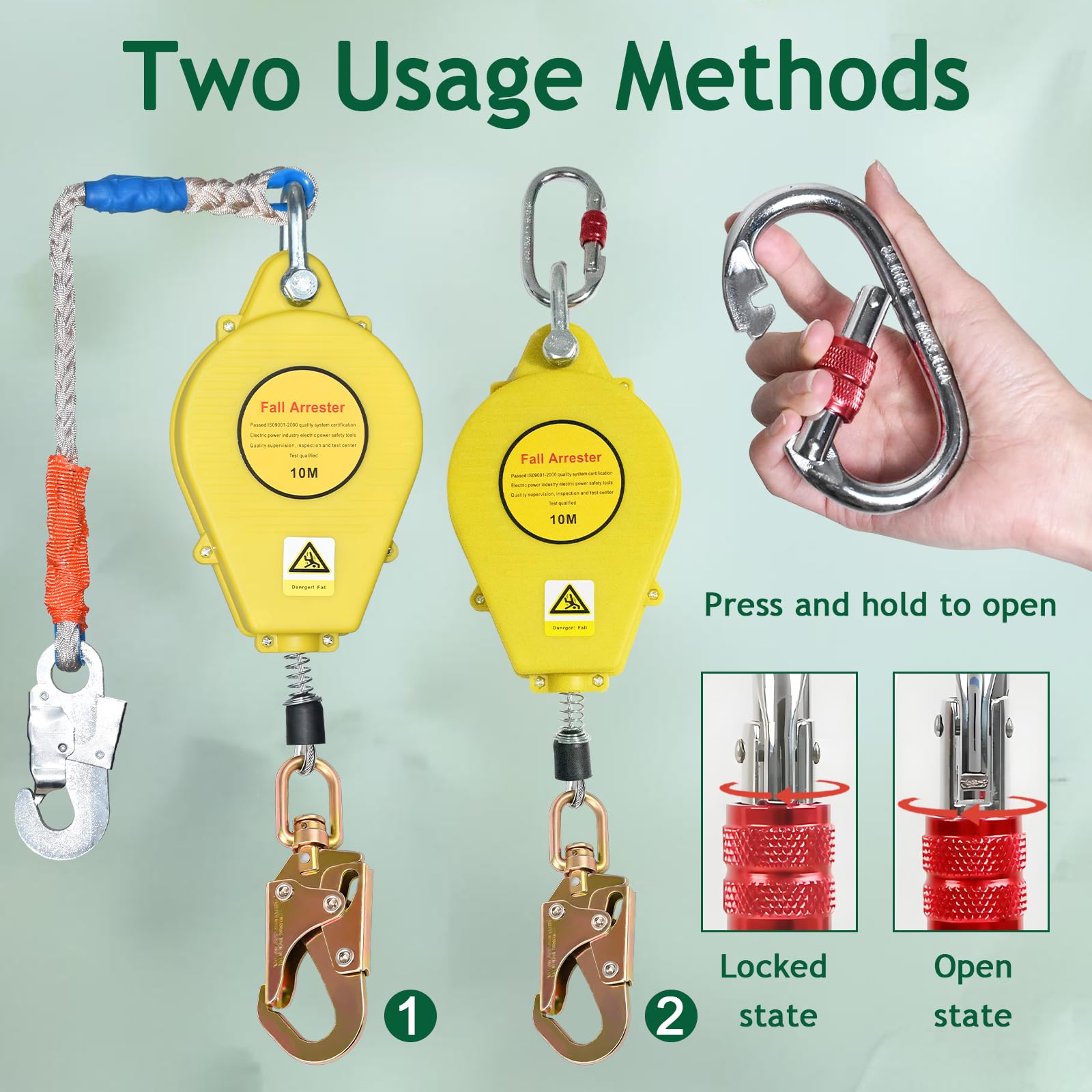 Arnes Linea de Vida Retractil Tejado, 10m Dispositivo Anticaida Retractil Homologado, 150kg Arnes Seguridad Anticaidas Retractil para Trabajo Altura y Tejado con Gancho Giratorio(Amarillo,10m)