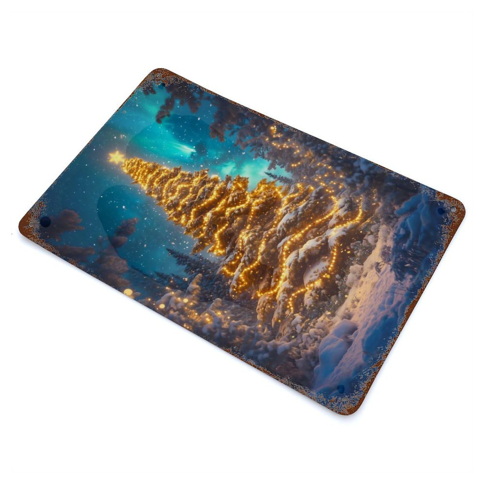 Starry Night Christmas Tree Distressed Metal Wall Sign 11.8"x7.9", for Farmhouse, Kitchen And Entryway Decor, Rustic Home Decor