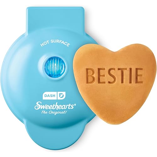 DASH x Sweethearts® Mini Waffle Maker - 4” Waffle, Heart Shaped Waffle, Nonstick Waffle Iron with Quick Heat-Up, Perfect Mini Waffle Maker for Kids and Families, Valentines Day - Bestie (Blue)