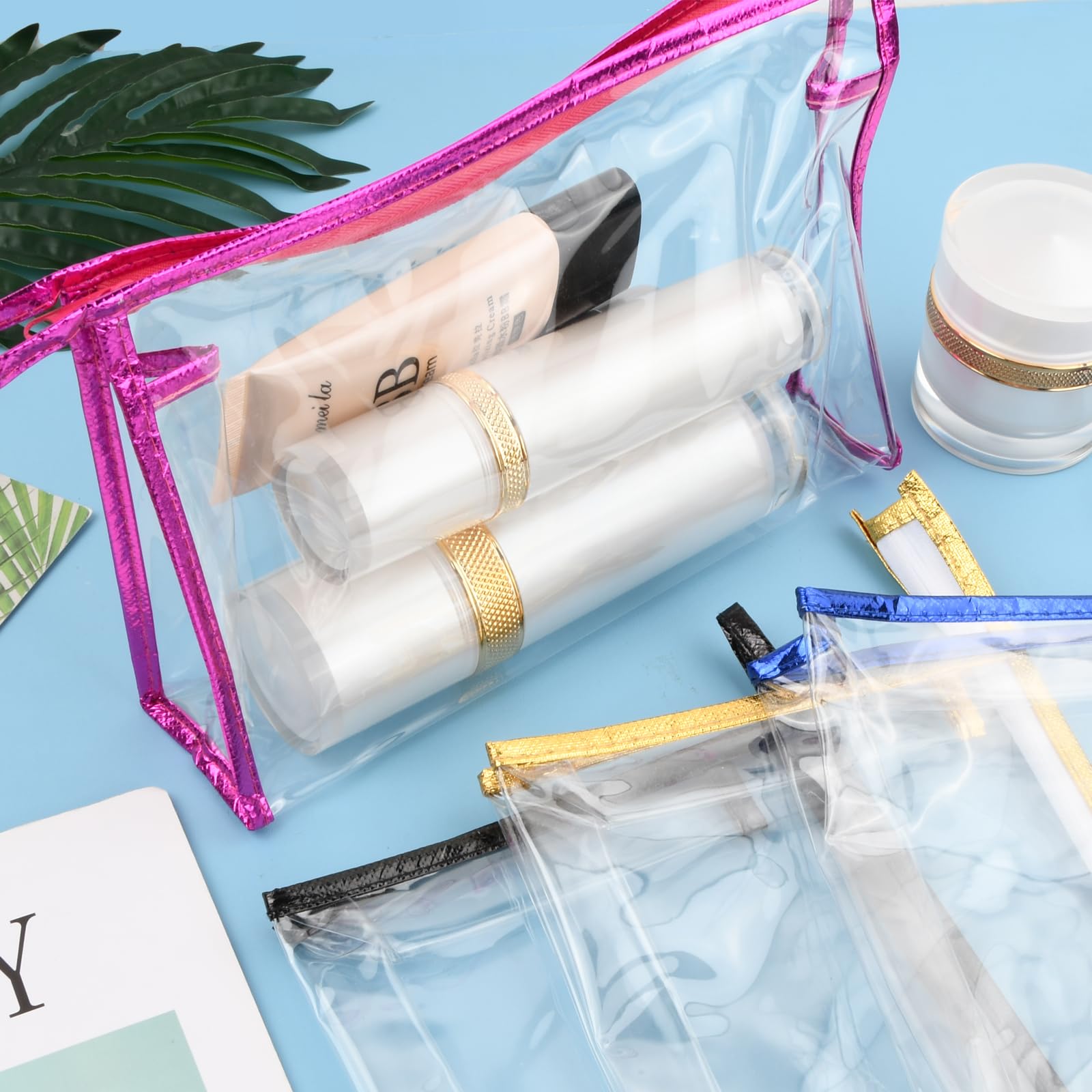 5 sztuk toreb do makijażu PVC, 24 x 15,5 x 6 cm PVC zapinana na zamek torba kosmetyczna przezroczysta kosmetyczka przezroczysta kosmetyczka do transportu płynów dla kobiet mężczyzn,