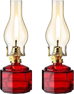 Tuanse 2 Pieces Chamber Oil Lamp for Indoor Use, Classic Kerosene Lamp, Vintage Oil Lanterns, Decorative Hurricane Lantern with Adjustable Fire Wick for Christmas Tabletop Decor, 13 Inch(Red)