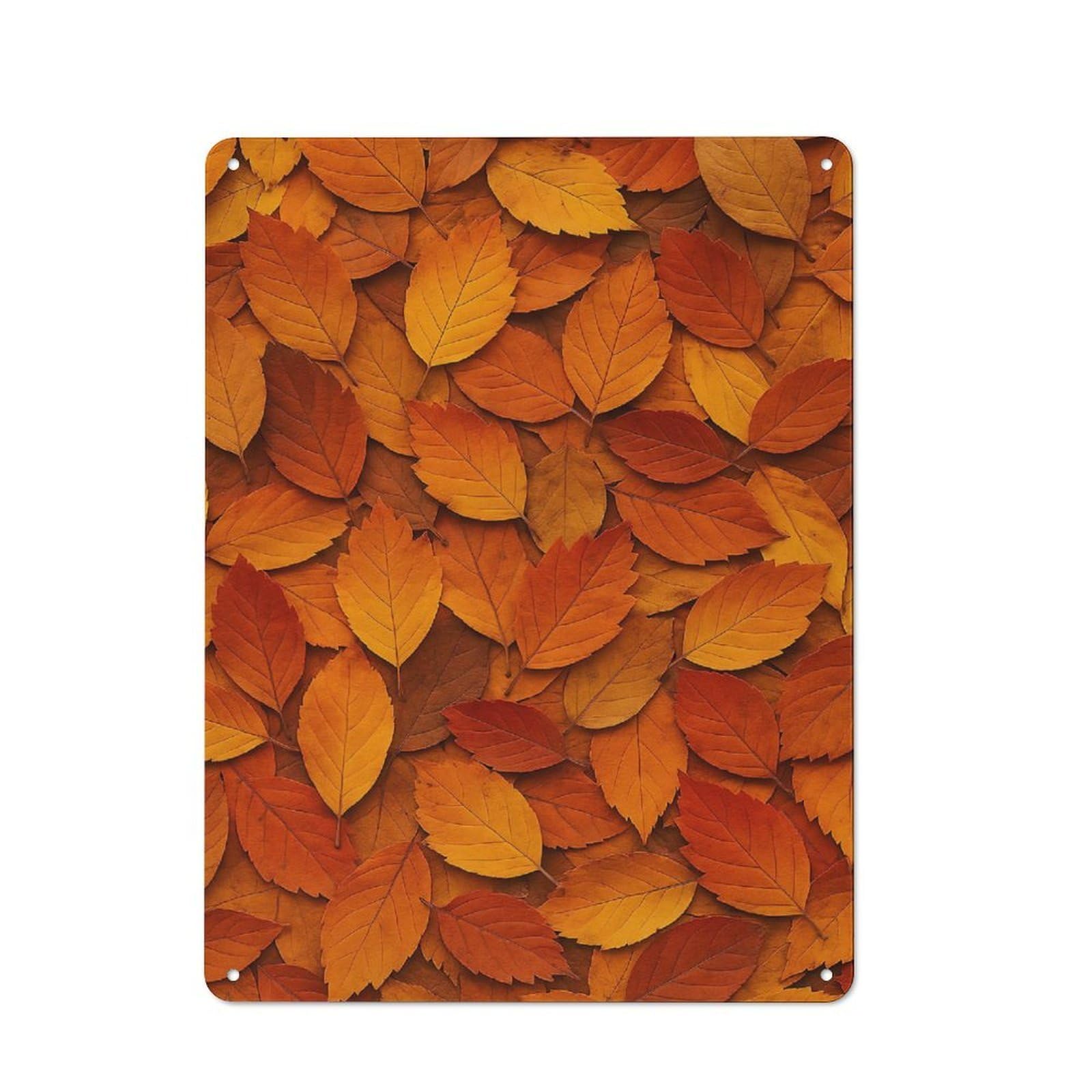 Junmoney Style-1 Metal Plaque With Autumn Leaves Background Design 40X30cm, Cosy Diner Style Decor For Coffee Bar, Kitchen, Bistro Or Tea Corner