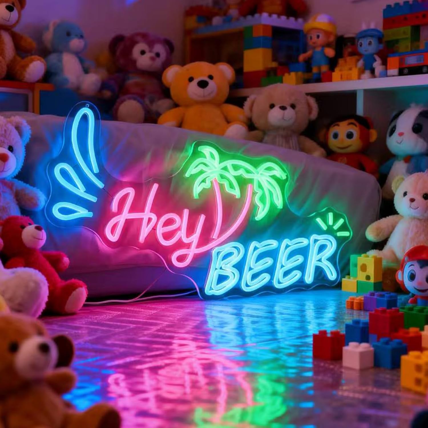 Hey Beer Neon Sign, LED Neon Light for Wall Decor, USB Powered, Adjustable Brightness, Bar Pub Man Cave Party Decor