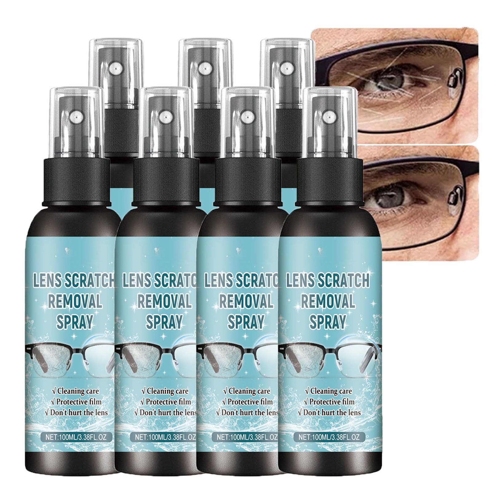 Brillenkratzer-Entferner-Spray, Linsenreparaturset stellt die Klarheit wieder her, entfernt feine Kratzer und Flecken, Reiniger für Korrektionsbrillen, Sonnenbrillen, Lesebrillen (7PCS)