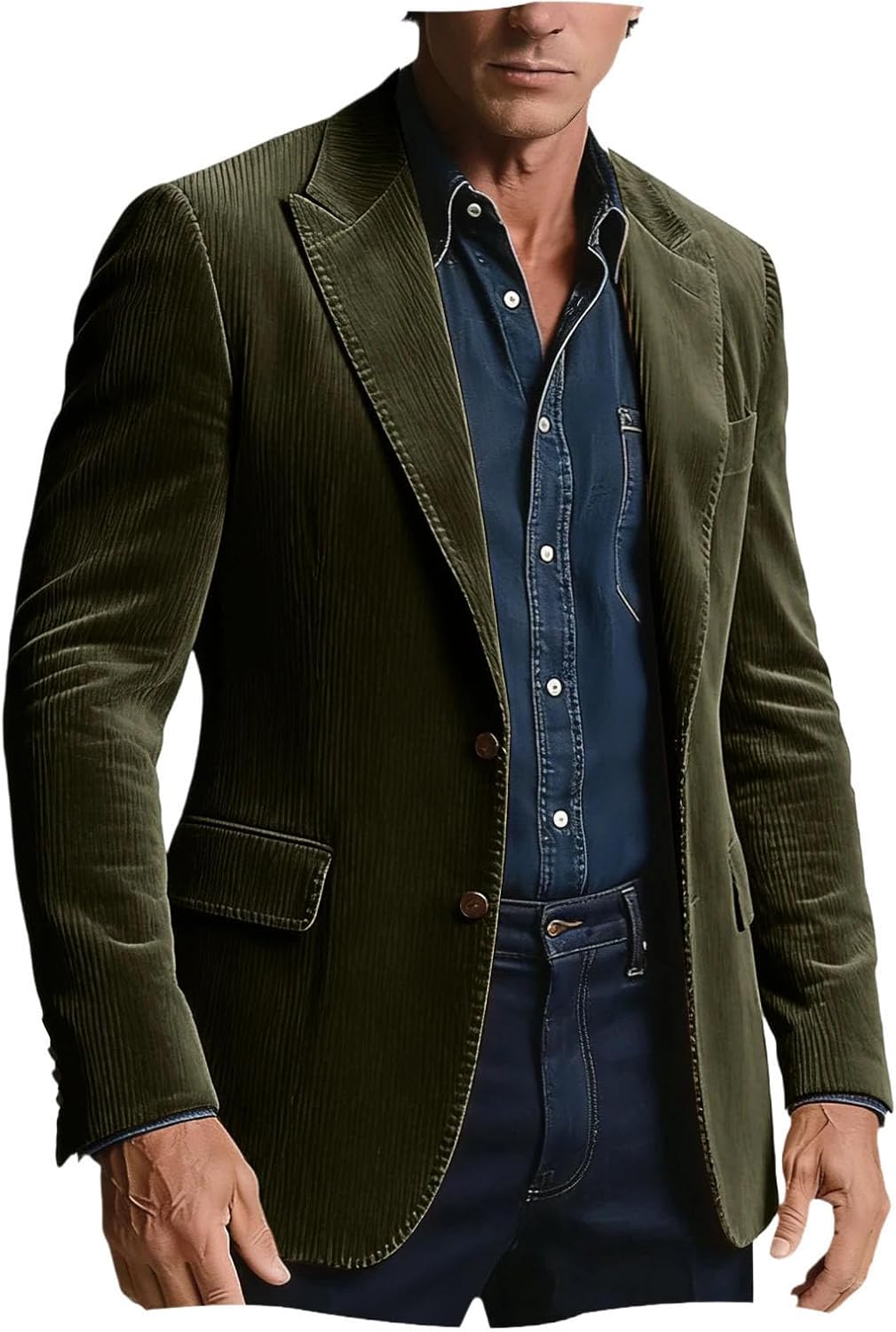Men's Corduroy Blazers Slim Fit Double Breasted Groom Suit Jacket Long sleeves Button Fly Flat Coats
