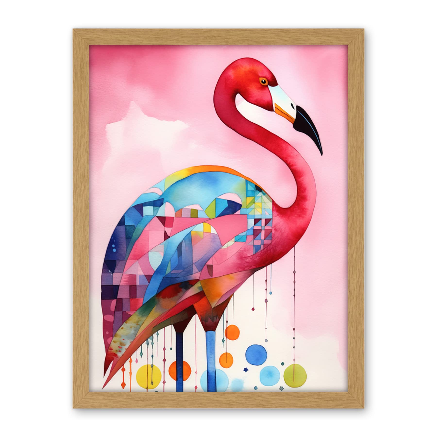 Artery8 Flamingo Bird Folk Art Watercolour Painting Artwork Framed Wall Art Print 18X24 Inch