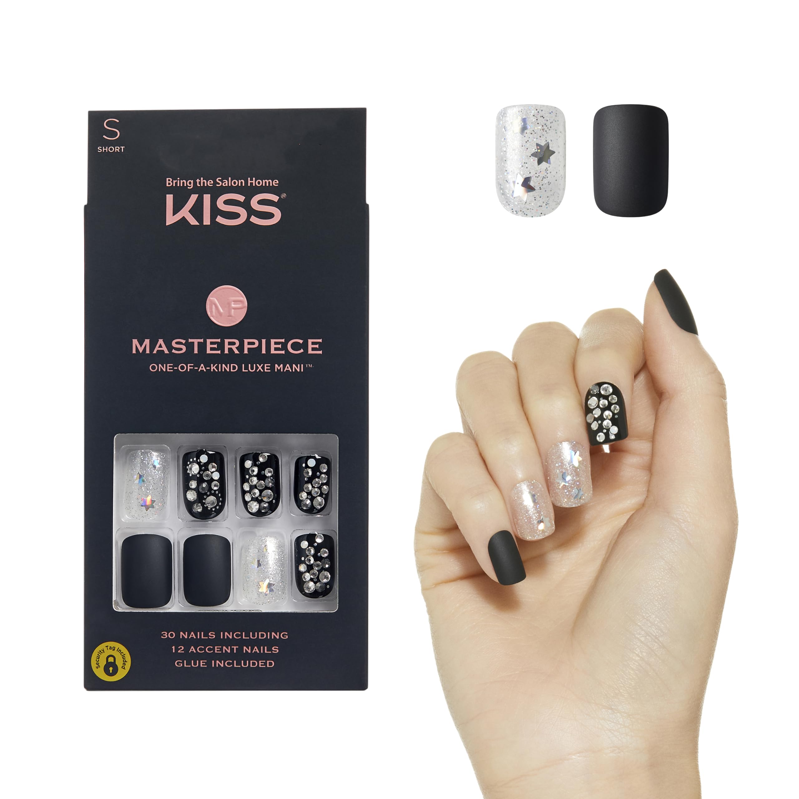 KISS Masterpiece – Manicura de lujo única en su tipo, corta, cuadrada, muestra mi trono, impermeable, duradera, flexible, sin daño
