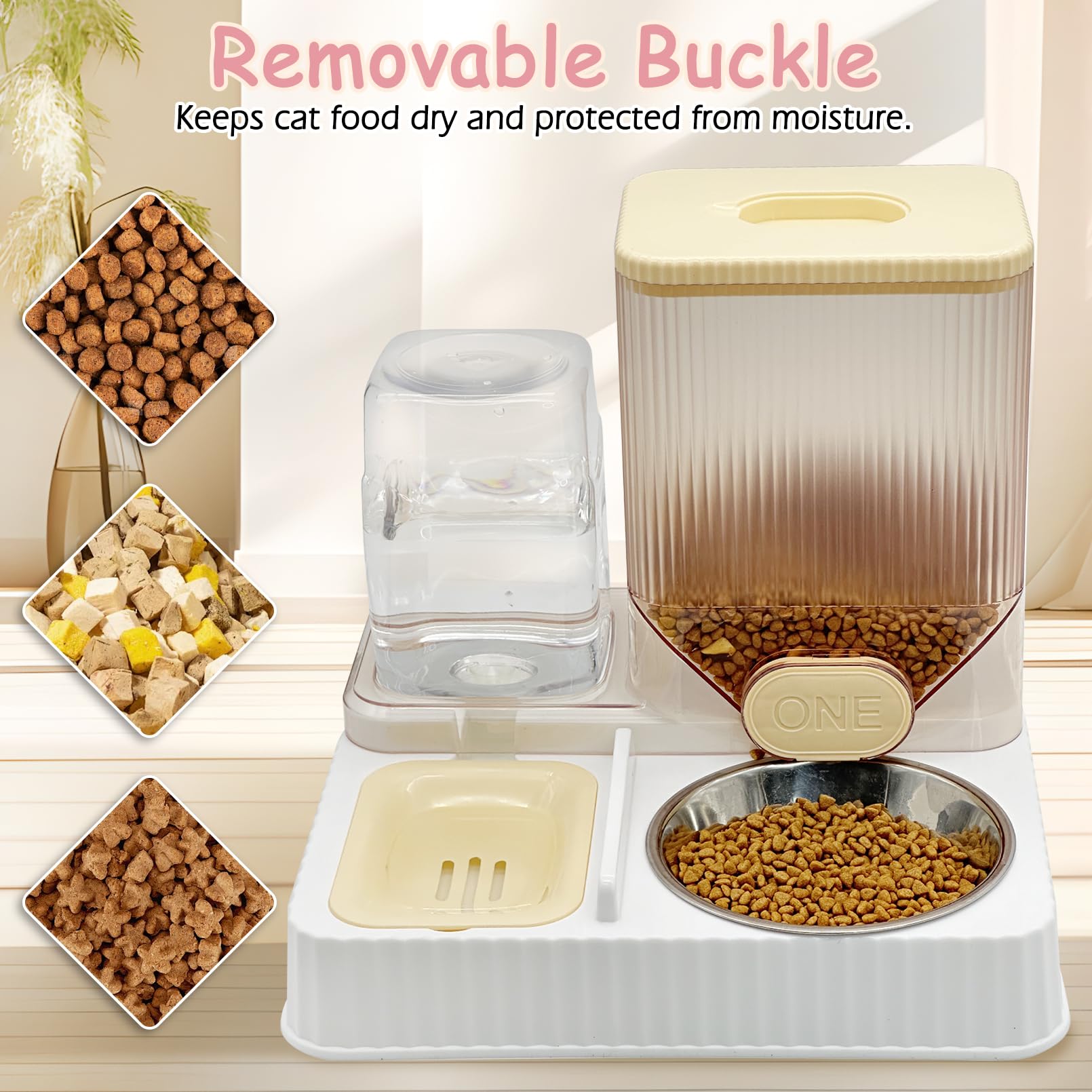 Fhiny Gravity Cat Feeder and Water Dispenser, 2 in 1 Automatic Pet Waterer Detachable Stainless Steel Food Bowls Set Pet Food Storage for Small Dog Puppy Cat Kitten Pet Easy Clean (Grey): Style E Yellow-Metal Bowl