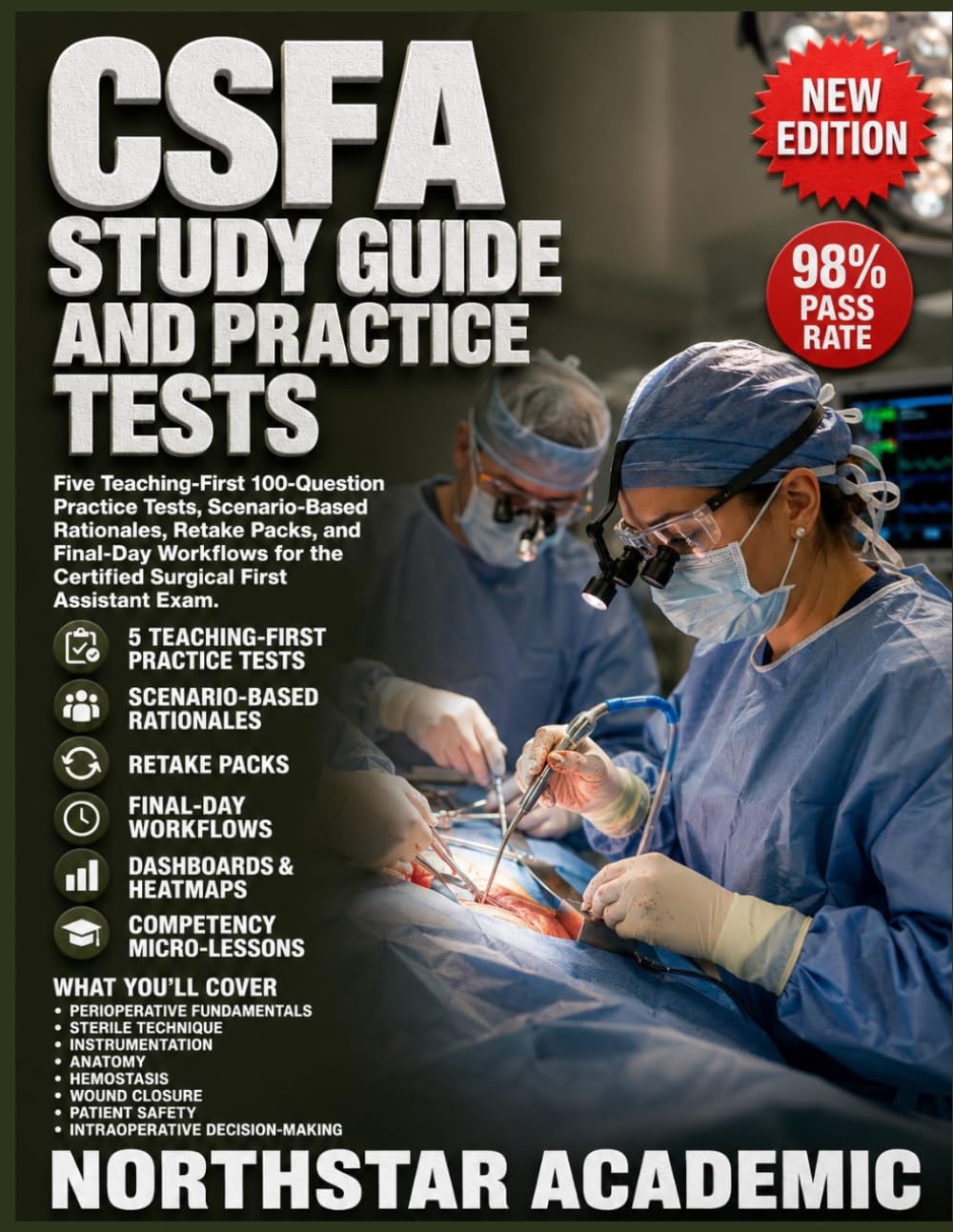 CSFA STUDY GUIDE AND PRACTICE TESTS: Five Teaching-First 100-Question Practice Tests, Scenario-Based Rationales, Retake Packs, and Final-Day Workflows for the Certified Surgical First Assistant Exam