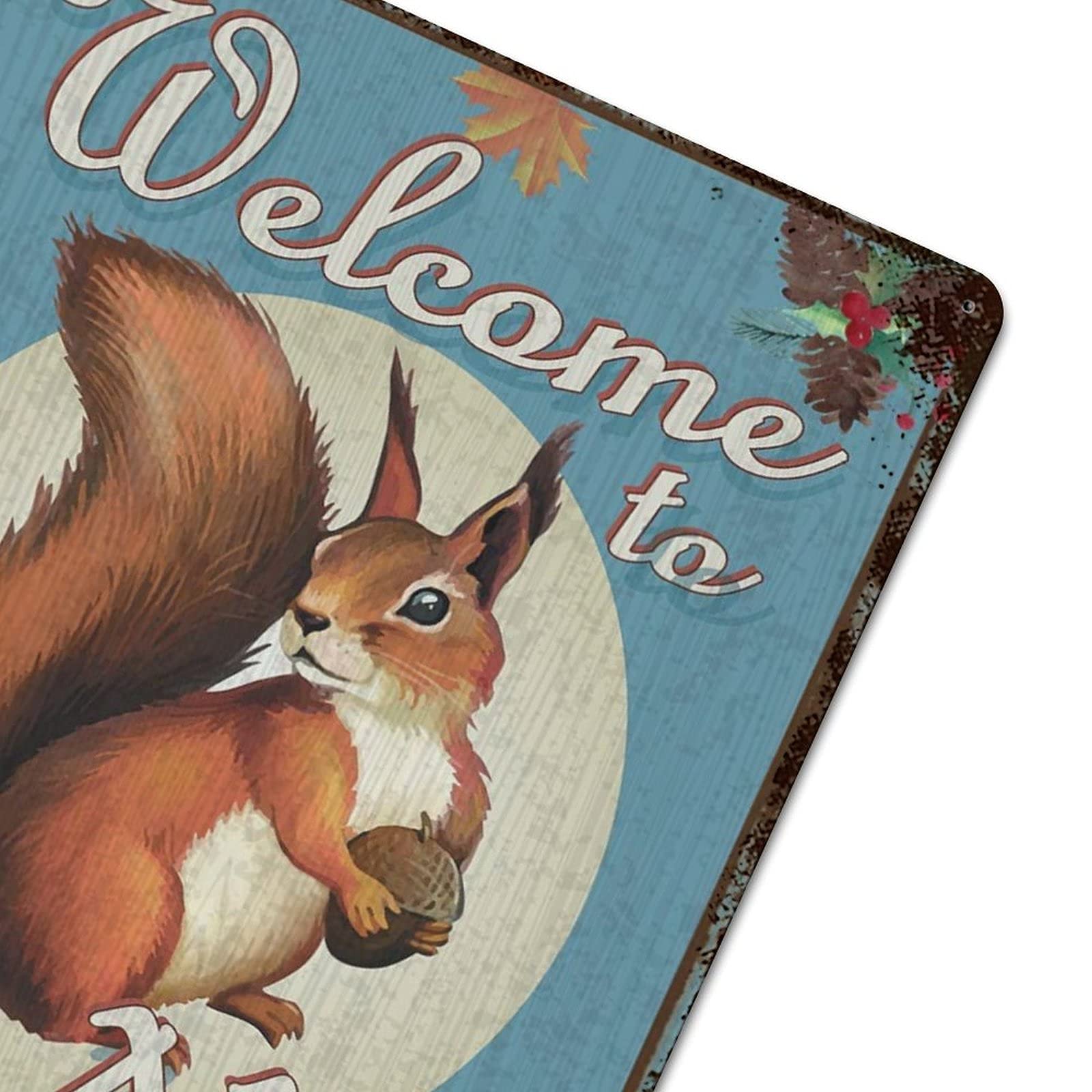 Targa In Metallo Vintage "Welcome To The Nut House" Con Scoiattolo - 20x30 Cm - Decorazione Da Esterno Per Giardino E Cortile