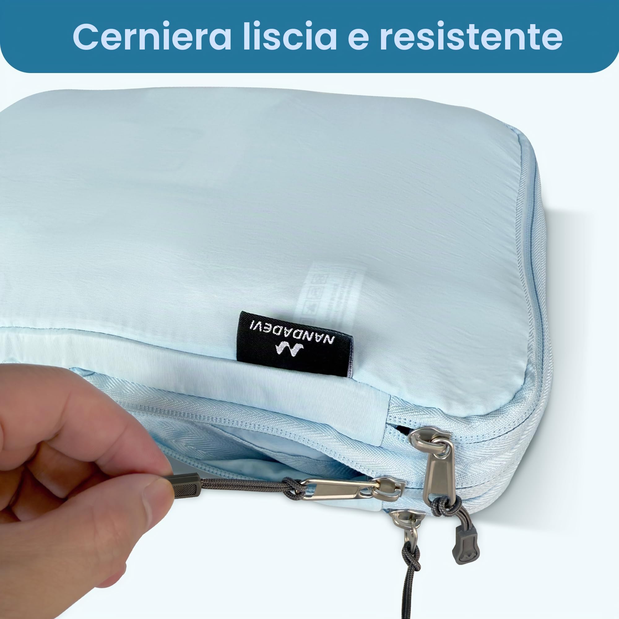 NANDADEVI Organizer per Valigia, Packing Cubes, Gadget da Viaggio, Essenziali da Viaggio, Organizer per Valigie e Zaini (S+M+L - Blu Chiaro)