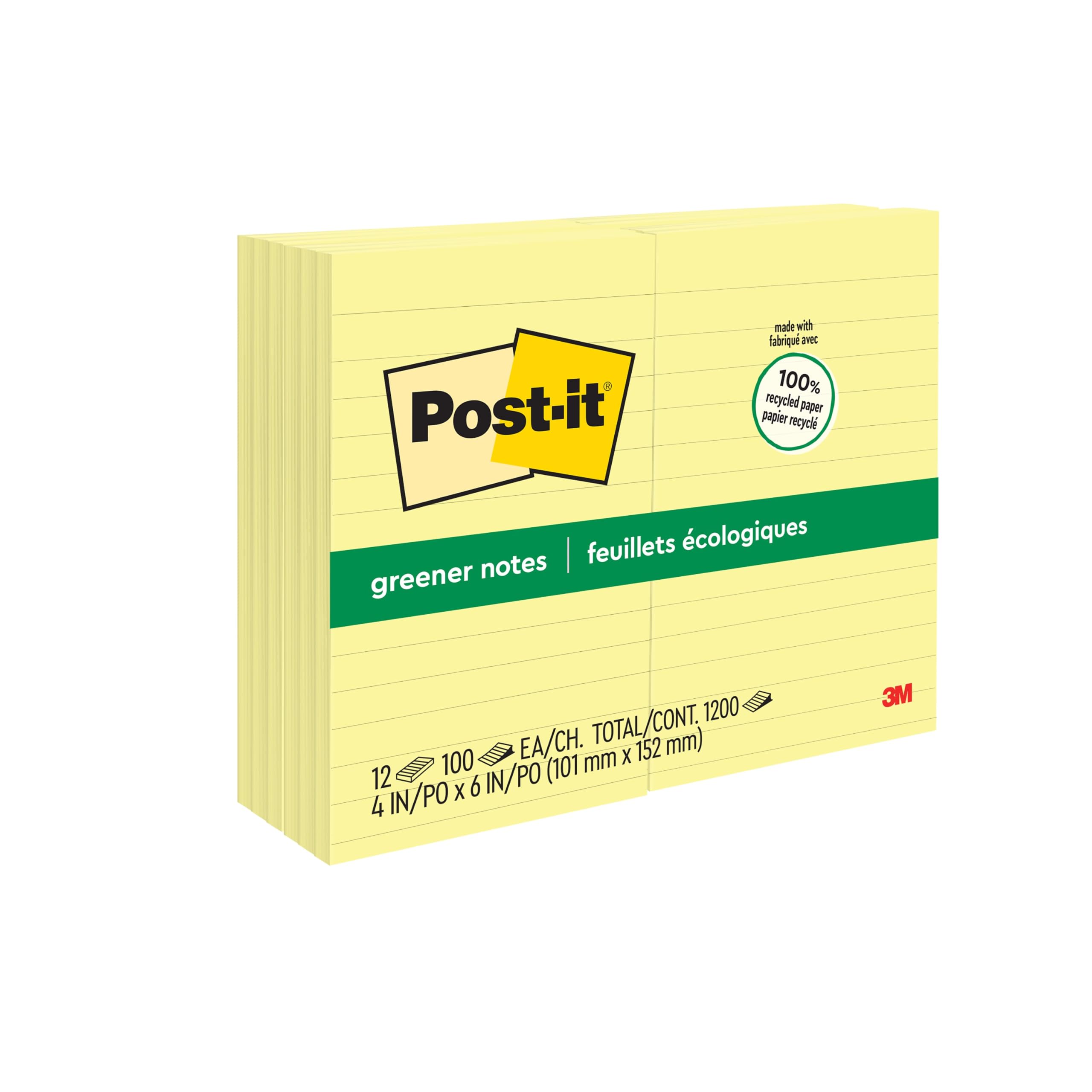 Post-it 660-RP - Blocco note a righe, 100 fogli, 102 x 152 mm, colore: giallo
