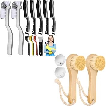 Dfacio 11Pcs Crevice Cleaning Brush Set and 2Pack with 2Pack Metal Hook