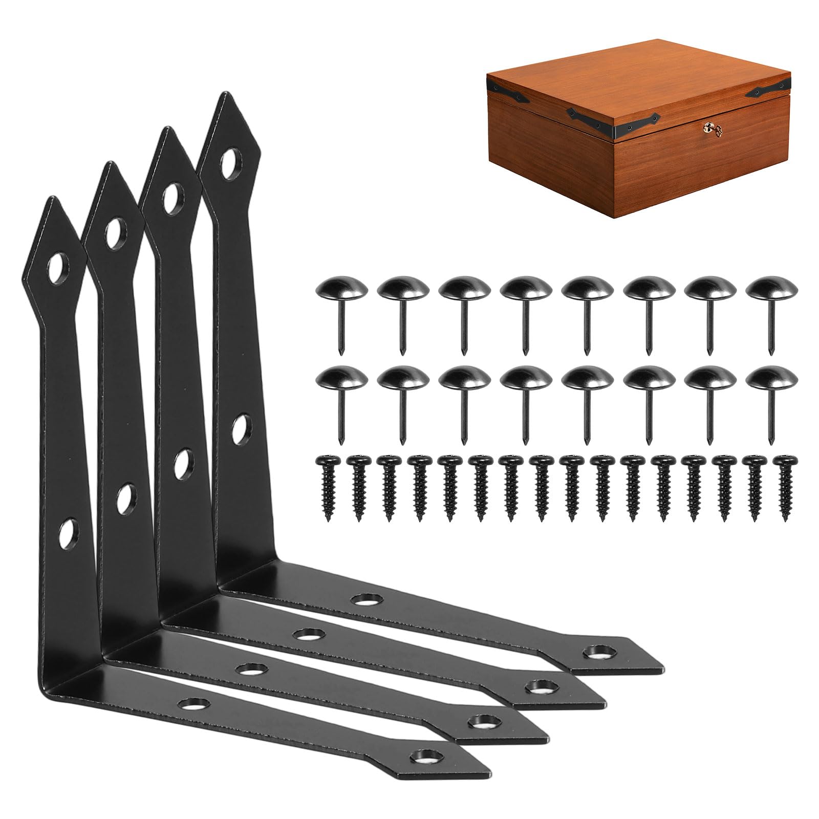 sourcing map 4 Sets Decorative Corner Brackets 2.9"x2.9"x0.6", Flat L-Shaped Brackets Metal Corner Protector for Sliding Barn Door Shutters Garage Decorative, (Black, l Shape)