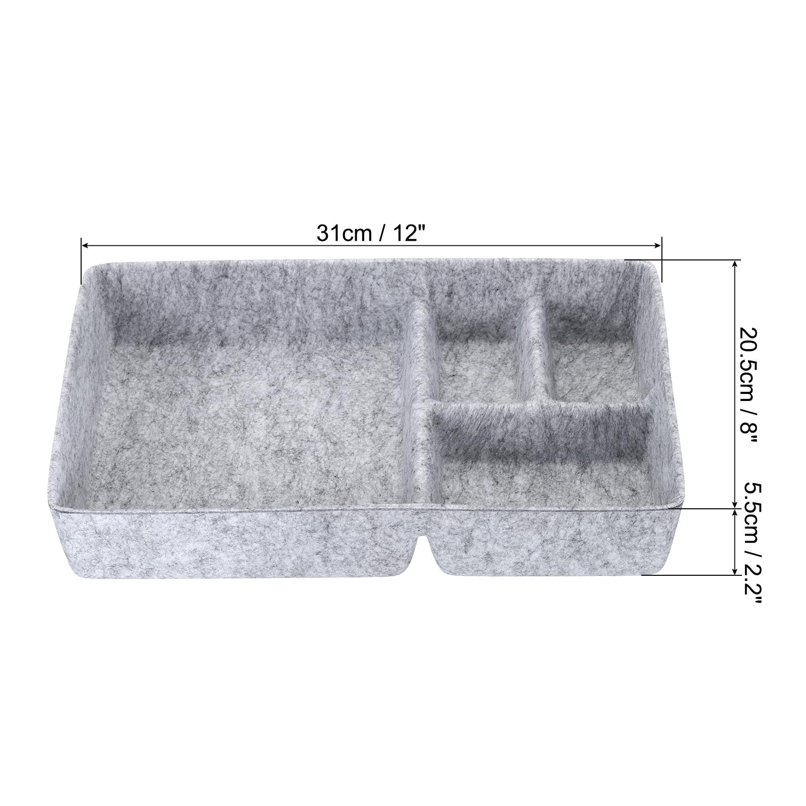 PATIKIL Organisateur de Tiroir en Feutre, Lot de 2 Plateaux D'Organisation à 4 Compartiments pour Cosmétiques, Maquillage, Fournitures de Bureau, Maison, Gris Clair