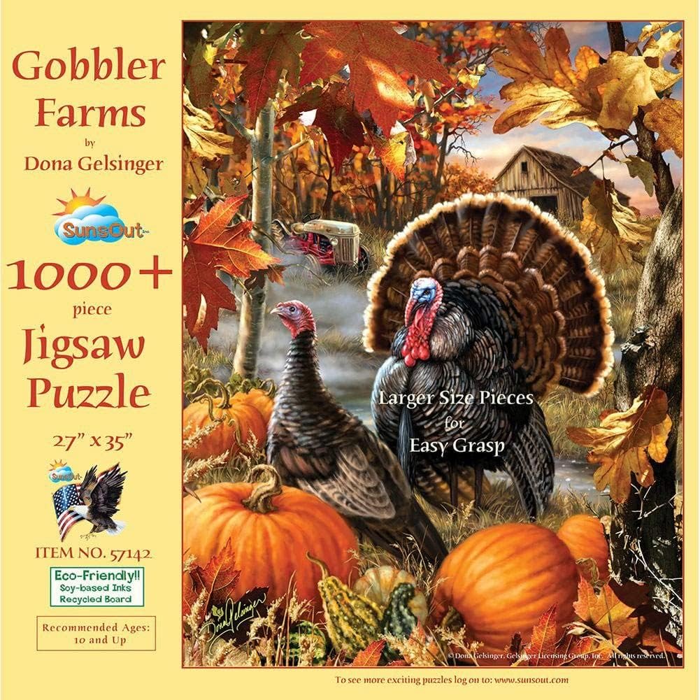 Gobbler Farms - 1000 pc Large Pieces Jigsaw Puzzle by Artist: Dona Gelsinger - Finished Size 27" x 35" Thanksgiving - MPN# 57142