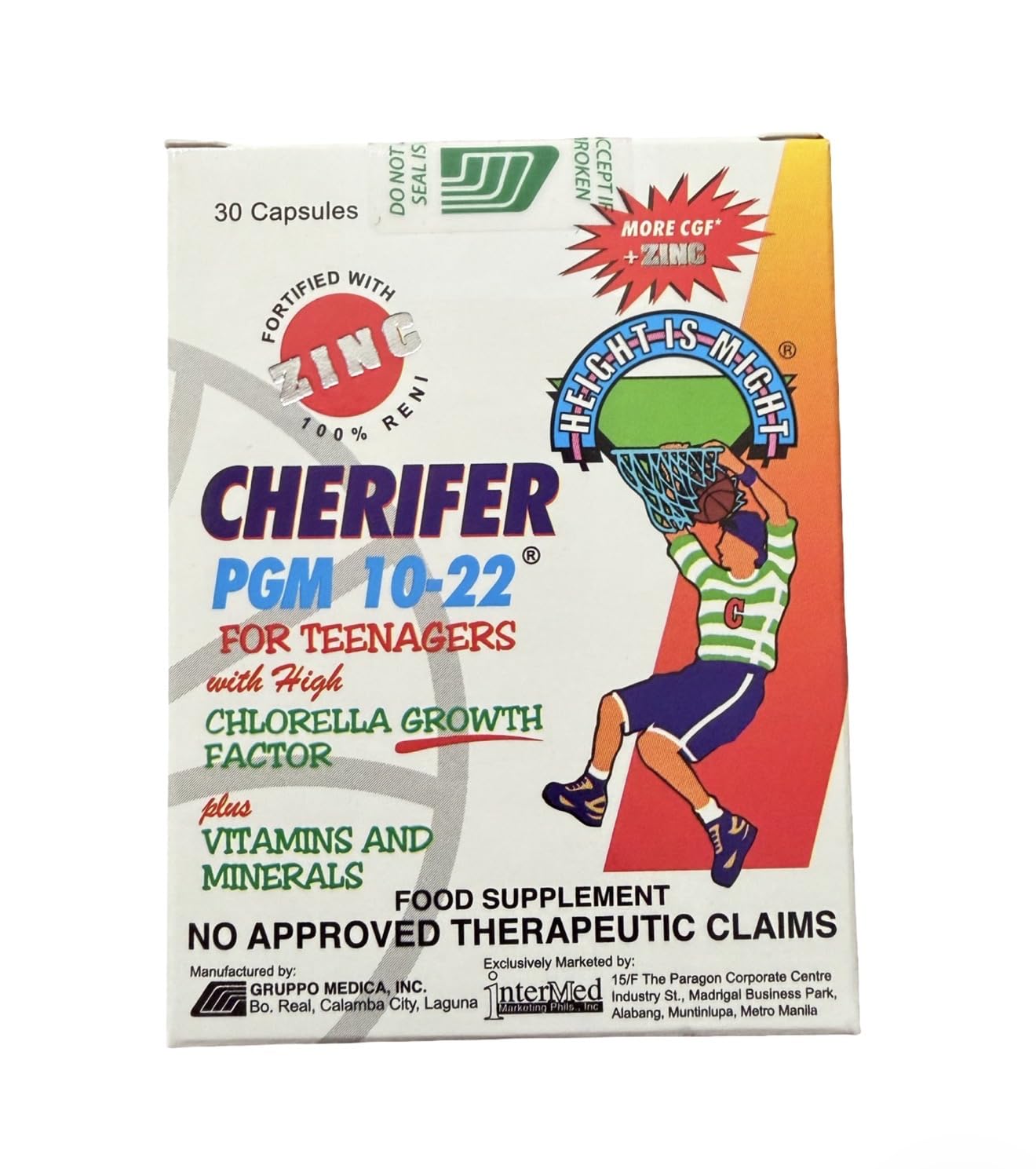 PGM 10-22 Capsules with Zinc for Teenagers with Chlorella Growth Factor,and Taurine 30 Capsules