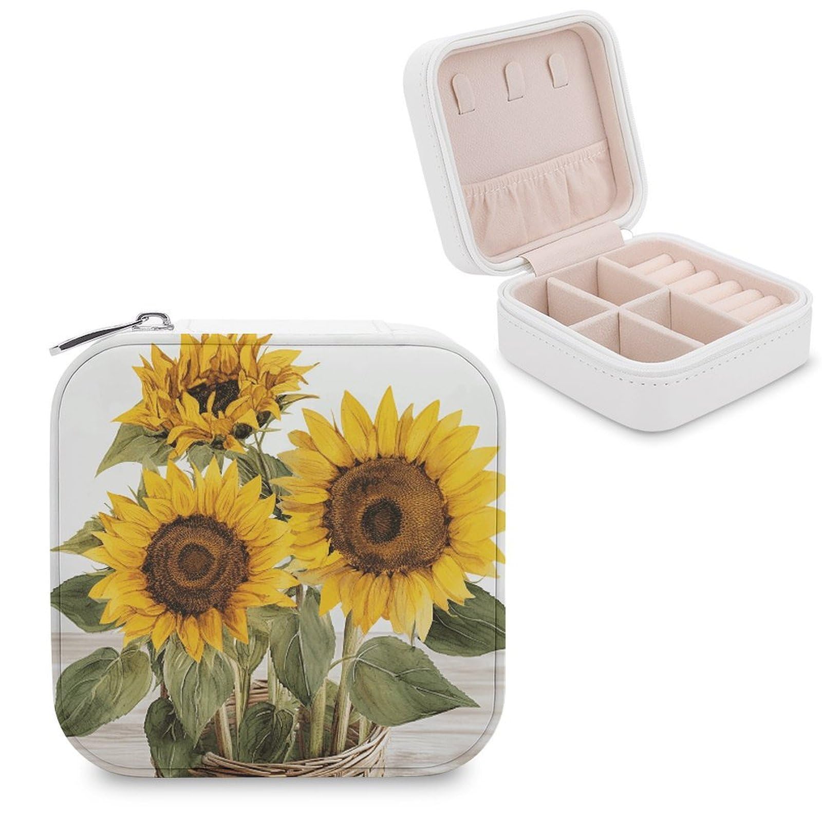 FekiLoot Alluring Sunflowers Summer Jewelry Case Personalized Leather Jewelry Box Mini Travel Jewelry Case Small Portable Jewelry Organizer for Ring Earrings Necklace Bracelet