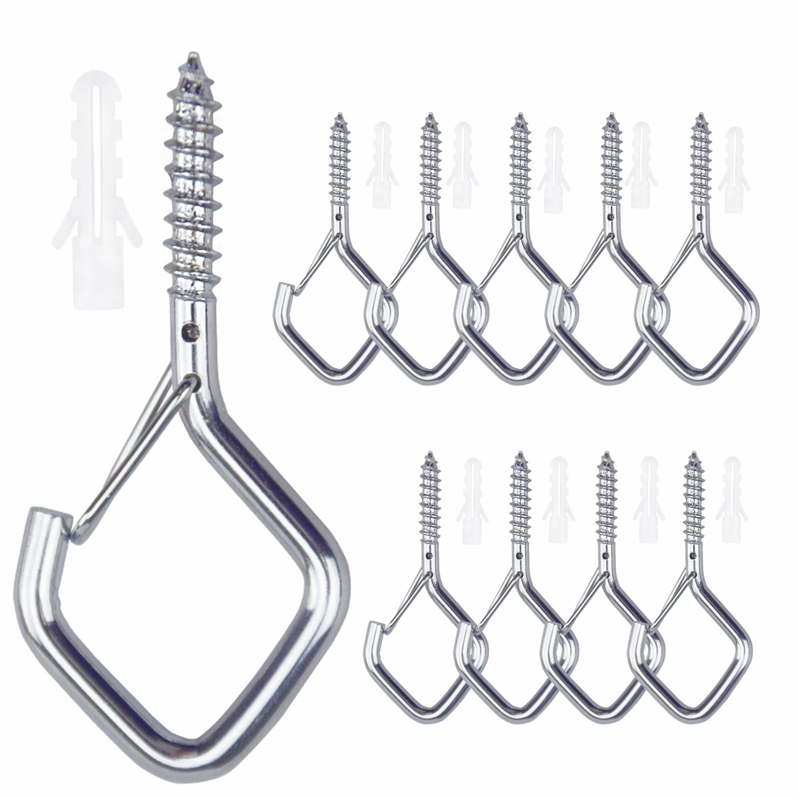 10 PCS Eye Screw Hooks for Hanging Heavy Duty with Safety Buckle.Metal Ceiling Hooks for Hanging Plants,Cup,Wind Chime,Bird Feeders,christmas String Lights at Indoor&Outdoor,2.36 Inch(No Drill Bit)