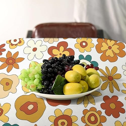 Miniatura 562 de Mantel floral hippie, diseño retro de los años 70, naranja, rosa, azul, floral, bohemio, estampado estético de margaritas, para fiesta, picnic